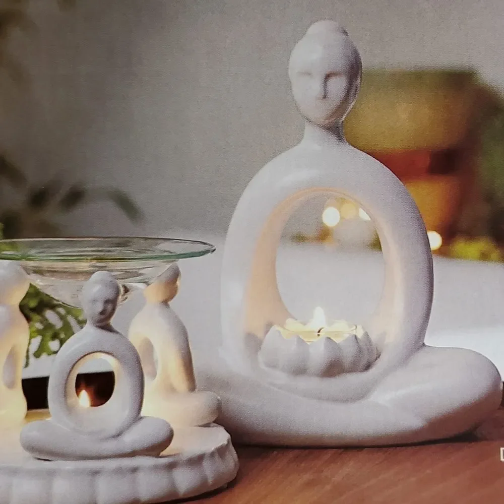 🩵NIB PartyLite White Zen Incense & Tealight Candle Holder